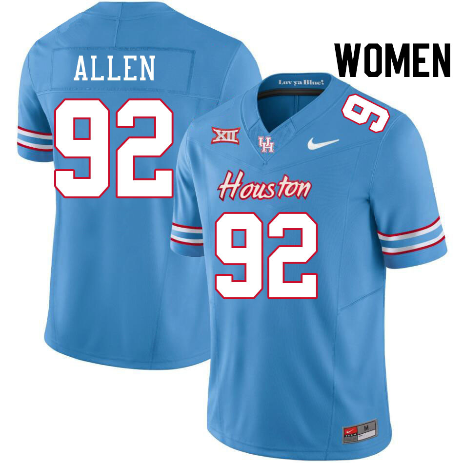 Women #92 Carlos Allen Houston Cougars College Football Jerseys Stitched-Oilers